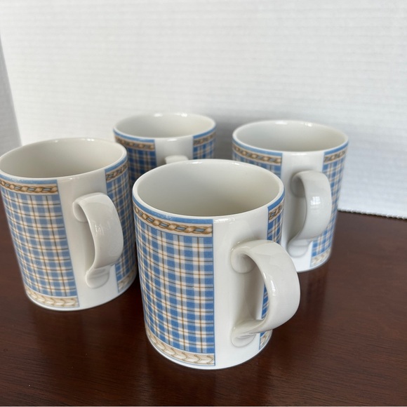 ROYAL DOULTON Studio Provence Bleu Plaid Coffee Tea Mugs Set of 4 - Picture 2 of 13